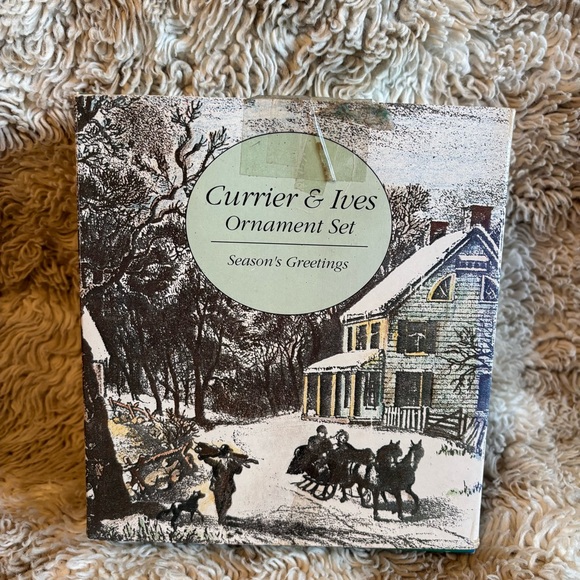 Vintage Currier & Ives Seasons Greetings Bell Shaped 6 Boxed Ornament Set - Picture 2 of 8